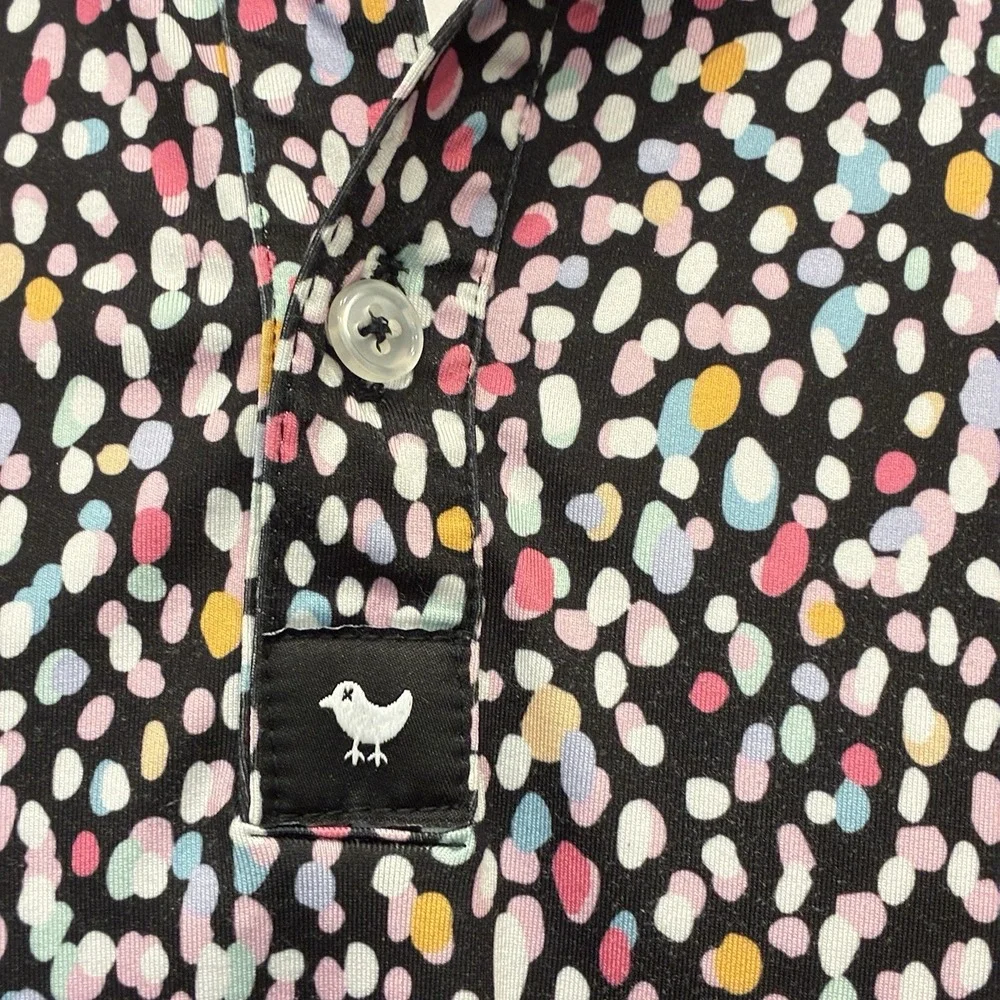 Bad Birdie Polo Shirt Mens Large Black Geo Print Golf Performance Stretch